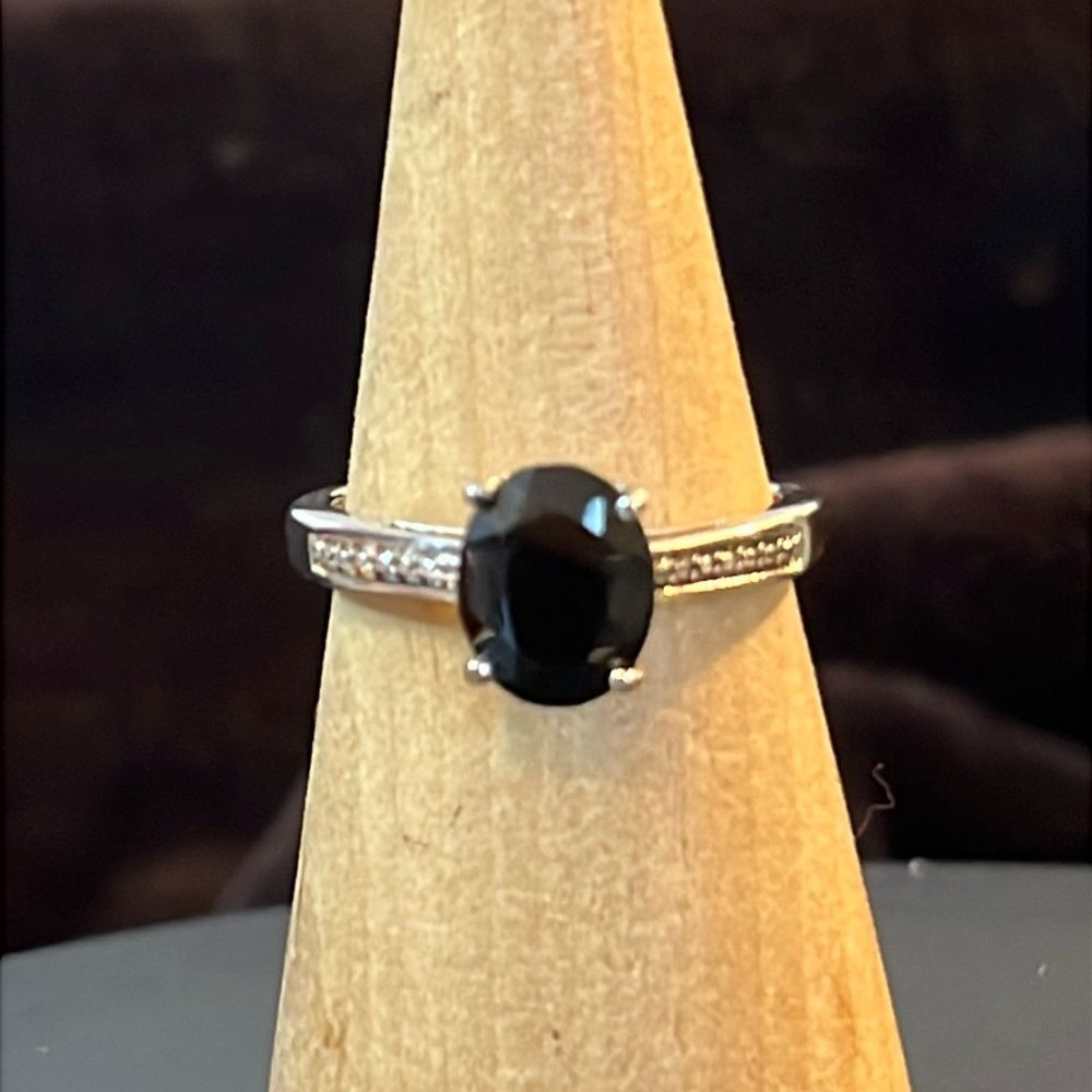 NWT Oval Cut Black Tourmaline Solitaire Ring Set in Sterling Silver size 10